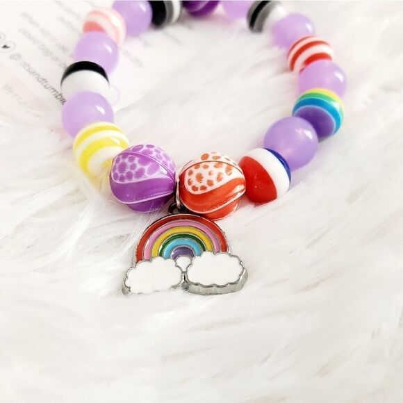 Handmade Children's Stretch Rainbow Pride Beaded Bracelet - Picture 5 of 14